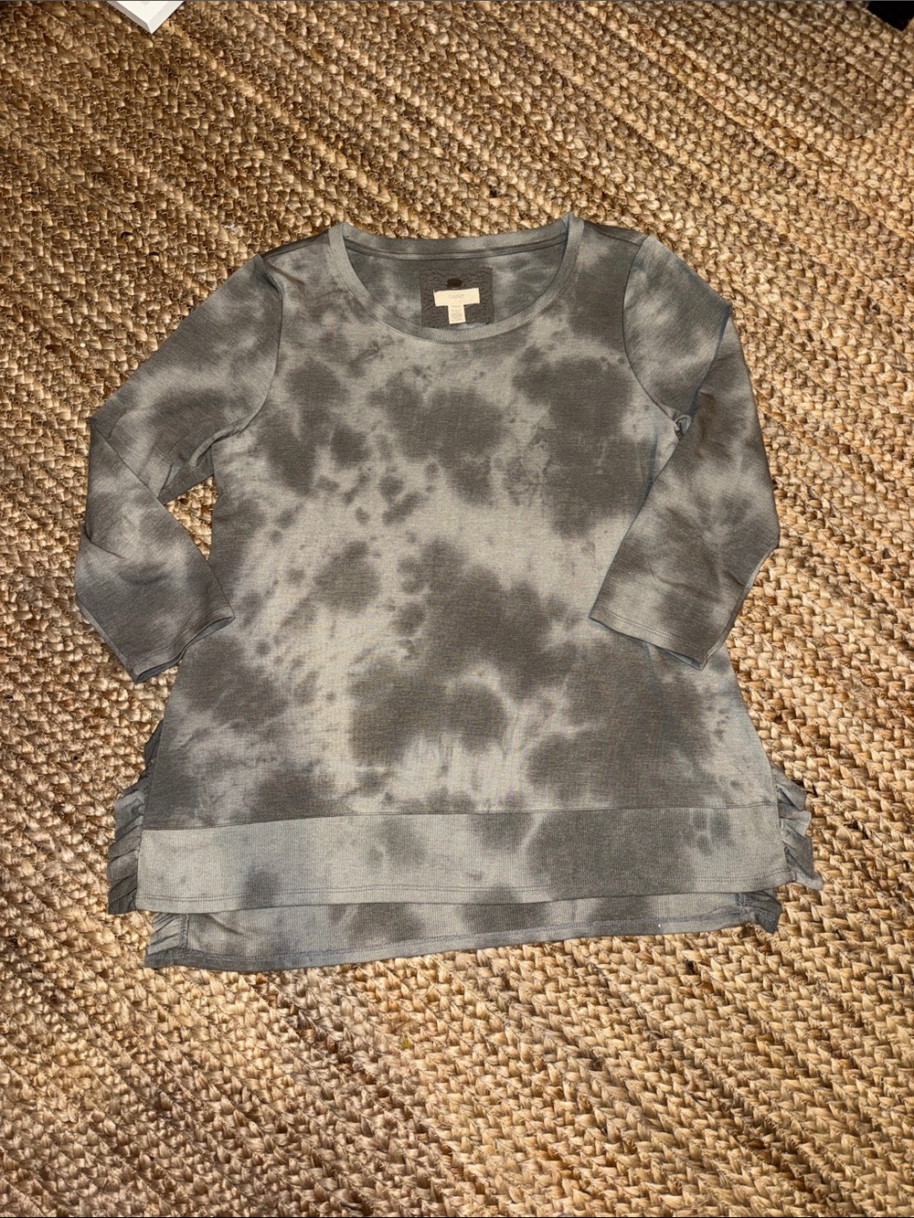 Cupio Women’s Gray Tie-Dye Long Sleeve Sweatshirt Top